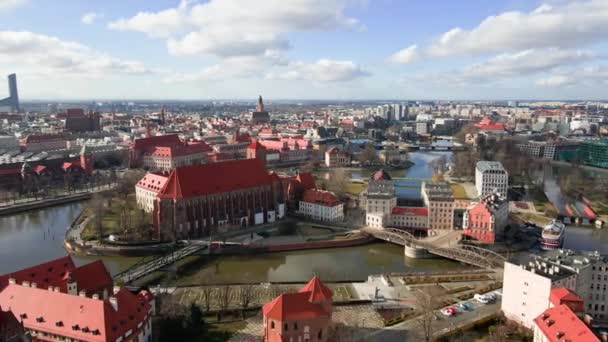 Luftaufnahme Der Stadt Breslau Polen Stadtbild Mit Historischer Europäischer Architektur — Stockvideo