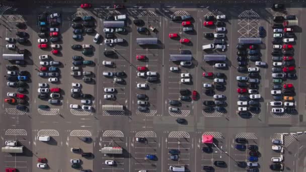 Zaparkovaná auta na parkovišti v blízkosti nákupního centra — Stock video