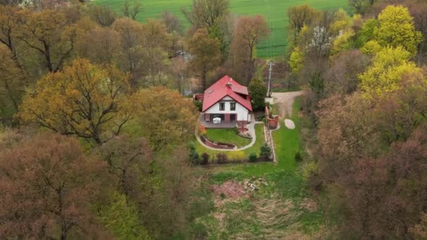Aerial view of alone house in nature — Stockvideo