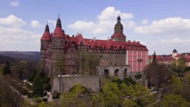Polonya 'daki Ksiaz Kalesi, Aşağı Silezya. Ünlü turistik dönüm noktası
