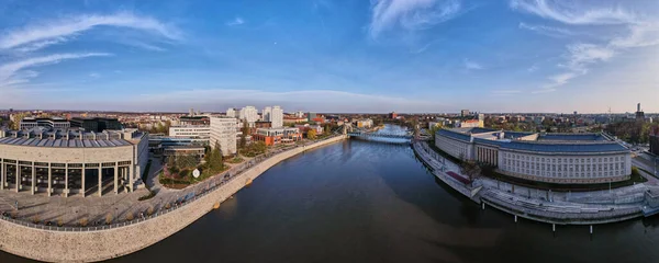 Aerial Panorama Wroclaw City Car Bridge Odra River Poland Urban — Stock Photo, Image