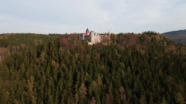 Letecký Pohled Hrad Lesna Skala Štětíně Polsko Stará Pevnost Mezi — Stock video