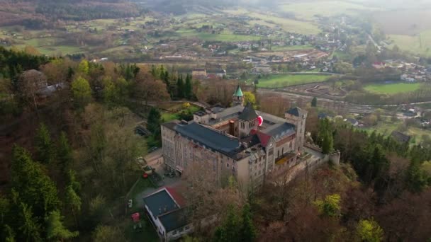Luftaufnahme Der Burg Lesna Skala Szczutna Polen Alte Festung Mitten — Stockvideo