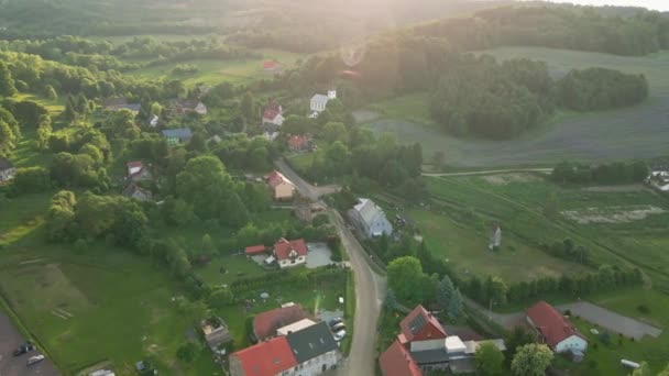 Pohled Shora Krásnou Krajinu Při Západu Slunce Letecký Pohled Krajinu — Stock video