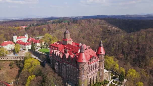 Drone Flight Ksiaz Castle Walbrzych Poland Lower Silesia Famous Historic — 비디오