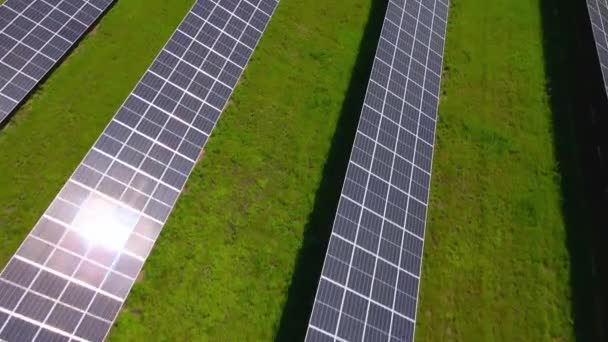 Yeşil Alanda Güneş Panelleri Bataryası Hava Manzarası Yenilenebilir Enerji Için — Stok video