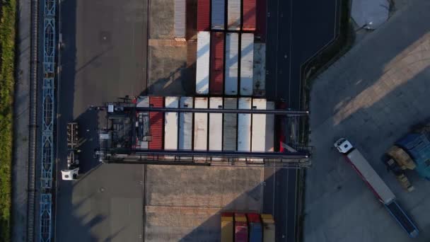Shipping Container Site Warehouse Storage Factory Aerial View Business Logistic — Stockvideo