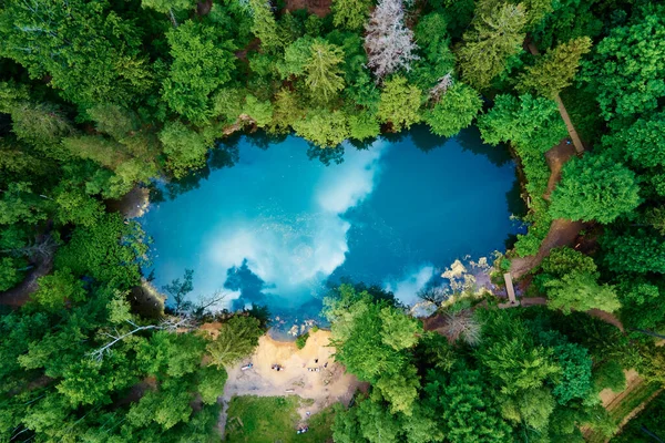 Lago Azul Medio Del Bosque Verde Vista Aérea Lago Colores — Foto de Stock