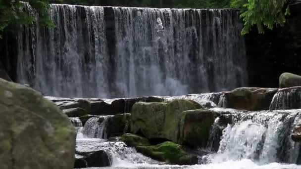 Vattenfall Lomnica Floden Karpacz Bergen Polen Vackert Naturlandskap — Stockvideo