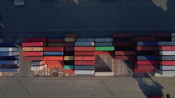 Scheepvaart Container Site Magazijn Opslagfabriek Luchtfoto Bedrijfs Logistiek Concept Vrachtvervoer — Stockvideo