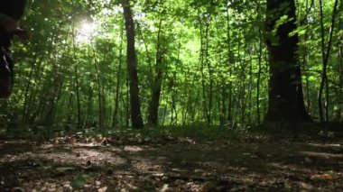 Erkek koşucu parkta koşuyor. Spor giyen bir adam dışarıda koşuyor. Fitness, kardiyo ve sağlıklı yaşam tarzı konsepti