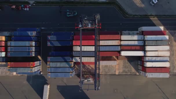 Scheepvaart Container Site Magazijn Opslagfabriek Luchtfoto Bedrijfs Logistiek Concept Vrachtvervoer — Stockvideo