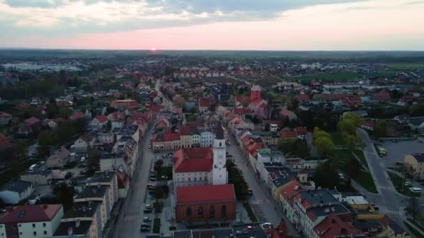 Overhead View Small Town Europe Sunset Aerial View Katy Wroclawskie — Αρχείο Βίντεο