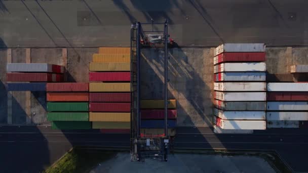 Scheepvaart Container Site Magazijn Opslagfabriek Luchtfoto Bedrijfs Logistiek Concept Vrachtvervoer — Stockvideo