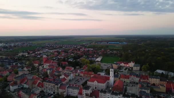 Overhead View Small Town Europe Sunset Aerial View Katy Wroclawskie — Wideo stockowe