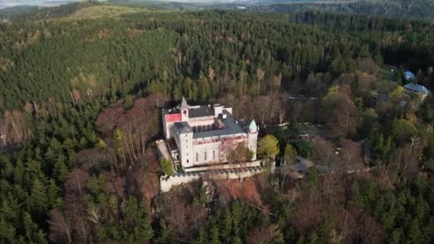 Luftaufnahme Der Burg Lesna Skala Szczutna Polen Alte Festung Mitten — Stockvideo