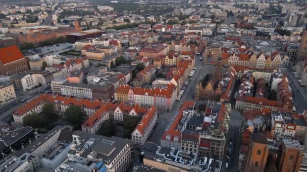 Drone Flight Old Town Central Square Wroclaw City Poland Aerial — Stockvideo