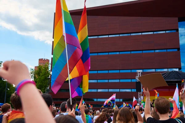 People Crowd Lgbtq Rainbow Flags Pride Parade Tolerance Diversity Gender — Stock fotografie