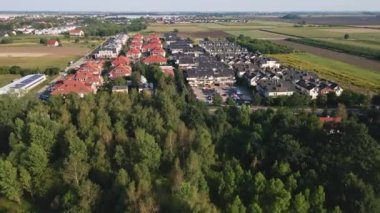 Aerial view of suburban neighborhood, Residential district with family houses in small european town, Small town in Poland, Real estate