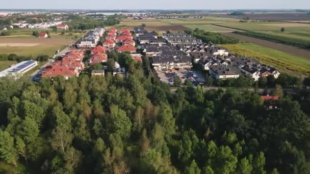 Aerial View Suburban Neighborhood Residential District Family Houses Small European — Stockvideo