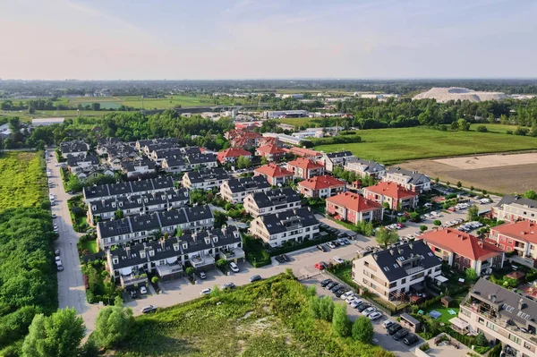 Aerial View Suburban Neighborhood Residential District Houses Streets Small European — ストック写真