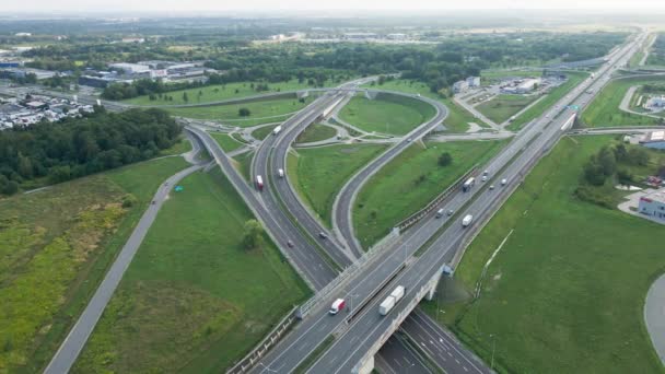 Aerial View Cars Driving Intersection City Transportation Roundabout Infrastructure Highway — Stock video