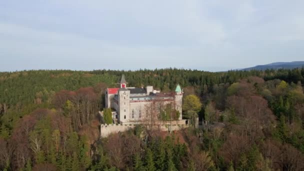 Aerial View Lesna Skala Castle Szczytna Poland Old Fortress Forest — Stockvideo