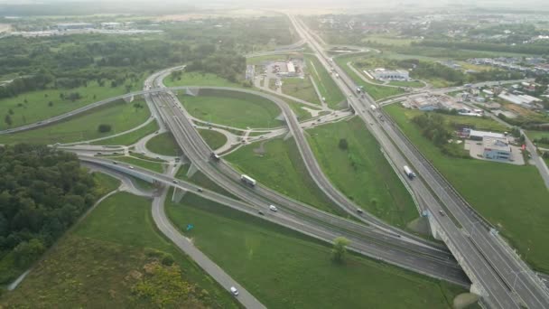 Aerial View Cars Driving Intersection City Transportation Roundabout Infrastructure Highway — Video