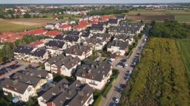 Aerial view of suburban neighborhood, Residential district with family houses in small european town, Small town in Poland, Real estate