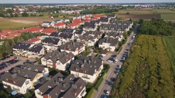 Aerial View Suburban Neighborhood Residential District Family Houses Small European — Vídeos de Stock