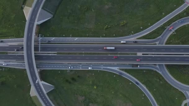 Top View Cars Driving Intersection City Transportation Roundabout Infrastructure Highway — Vídeos de Stock
