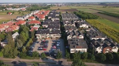 Aerial view of suburban neighborhood, Residential district with family houses in small european town, Small town in Poland, Real estate