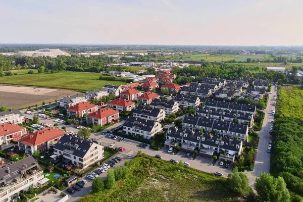 Aerial View Suburban Neighborhood Residential District Houses Streets Small European — ストック写真
