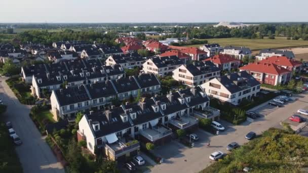 Aerial View Suburban Neighborhood Residential District Family Houses Small European — Wideo stockowe