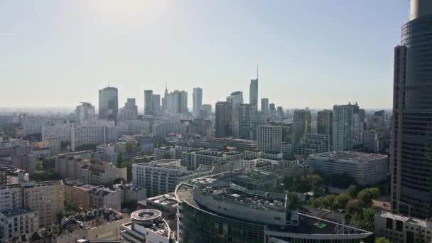 Panorama Warszawy Widok Lotu Ptaka Panoramę Warszawy Nowoczesnymi Drapaczami Chmur — Wideo stockowe