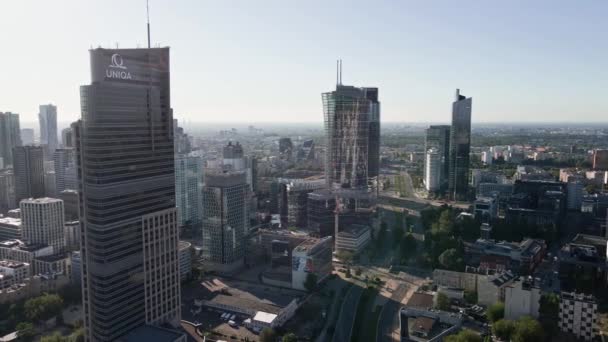 Warsaw City Panorama Aerial View Cityscape Modern Skyscrapers Warsaw Poland — ストック動画