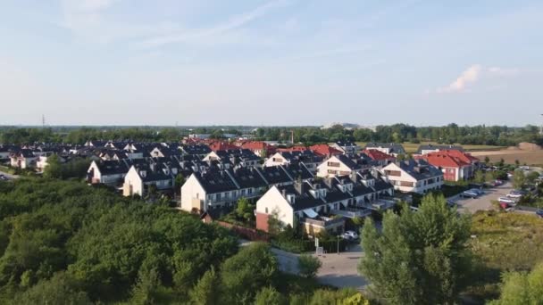Aerial View Suburban Neighborhood Residential District Family Houses Small European — Vídeo de stock