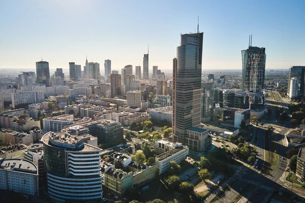 Aerial Drone View Warsaw Cityscape Centrum Warszawy Drapaczami Chmur Stolica — Zdjęcie stockowe