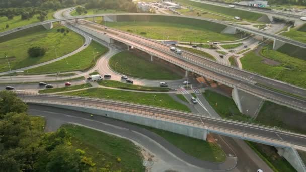 Aerial View Cars Driving Intersection City Transportation Roundabout Infrastructure Highway — Videoclip de stoc