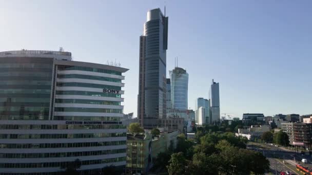 Warsaw City Panorama Aerial View Cityscape Modern Skyscrapers Warsaw Poland — Stockvideo