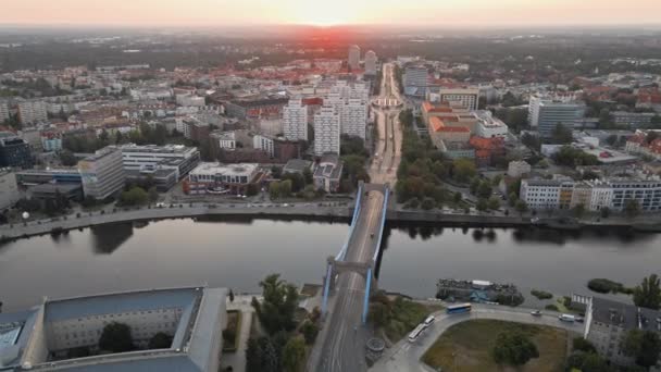 Aerial View Wroclaw City Panorama Grunwaldzki Bridge Poland Cityscape Wroclaw — 비디오