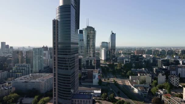 Warsaw City Panorama Aerial View Cityscape Modern Skyscrapers Warsaw Poland — Stok video