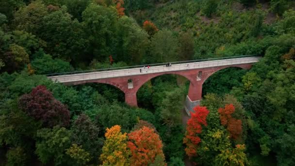 Spoorviaduct Srebrna Gora Het Najaar Polen Oriëntatiepunt Voor Toeristen Prachtig — Stockvideo
