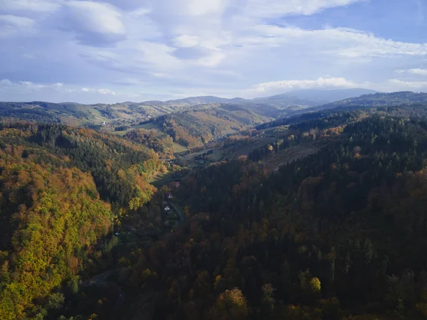 Drone Flight Mountains Covered Forest Autumn Season Beautiful Nature Landscape — Stock Photo, Image