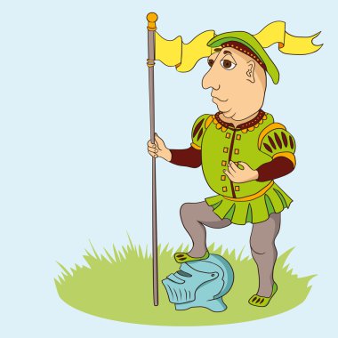 karikatür Ortaçağ savaşçı bayrak ile