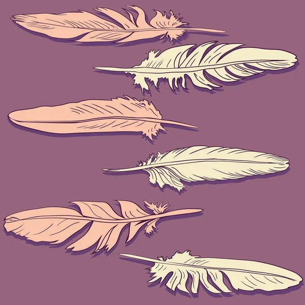 Pink and pale yellow feathers — Stock Vector
