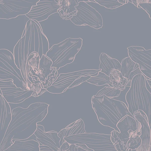 Vintage seamless pattern with orchids — Stock Vector