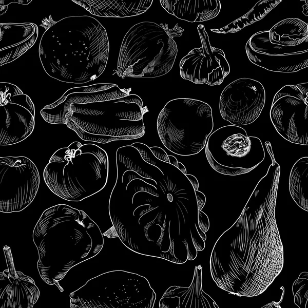 无缝模式与绘图的水果和蔬菜 — 图库矢量图片