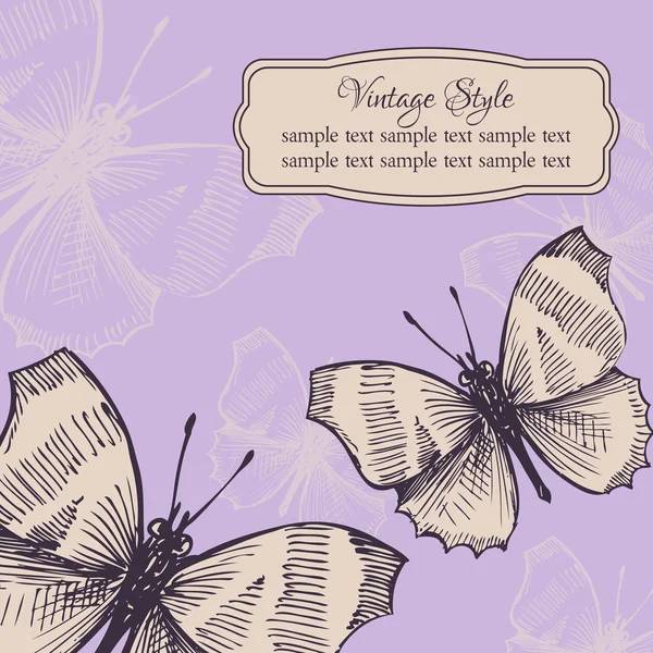 蝶とビンテージのカード — ストックベクタ