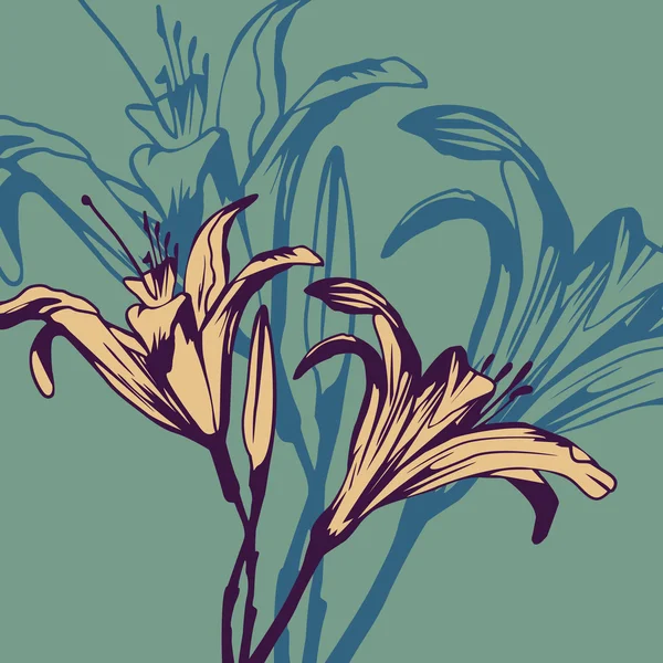 Старовинна квіткова листівка з ліліями — стоковий вектор